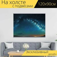 Картина на холсте "Звездное небо с подсветкой, " с подвесами 120х90 см. для интерьера на стену  ...