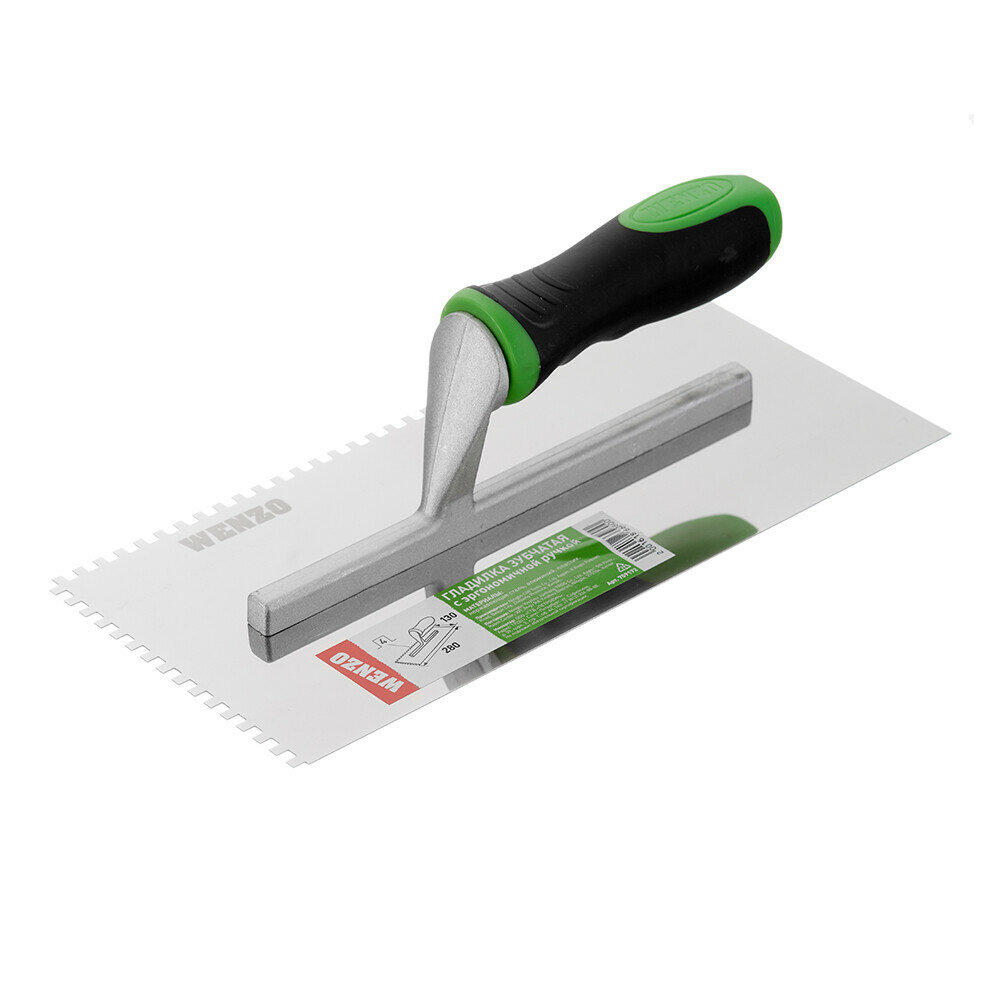 фото Гладилка зубчатая Wenzo 280х130 мм зуб 4х4 мм с эргономичной ручкой