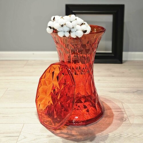 Стол Stone кофейный в гостиную прикроватный прозрачный красный круглый Sotogrande