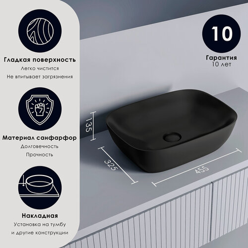 Изображение товара Раковина накладная прямоугольная CULTO BRUTTO, черная матовая 45,5*32,5см