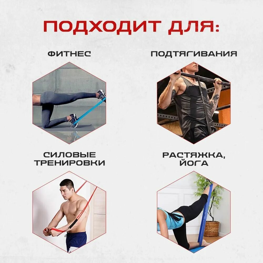 Эспандер для фитнеса, набор 4 штуки. Эспандер ленточный. Резинки для подтягивания на турник 16-55кг — фото 1