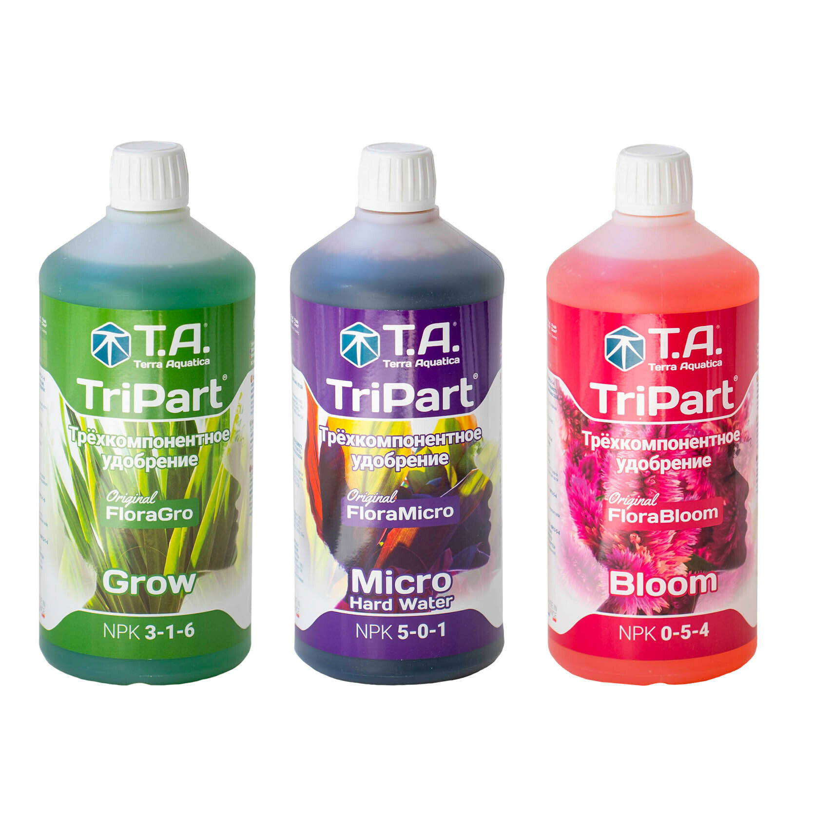 Удобрение минеральное, набор Terra Aquatica TriPart Set HW 1 л / Bloom, Grow, Micro HW, 3х1 л. — фото 1