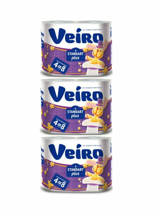 Veiro Бумага туалетная Standart Plus, белая, 2-слоя, 3 упаковки/