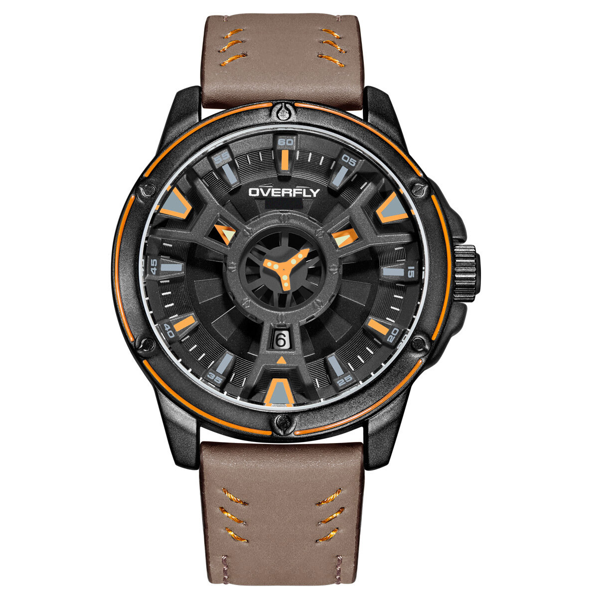 фото Часы, мужские, водонепроницаемые, с календарем, круглые, кварцевые, коричневые с черным