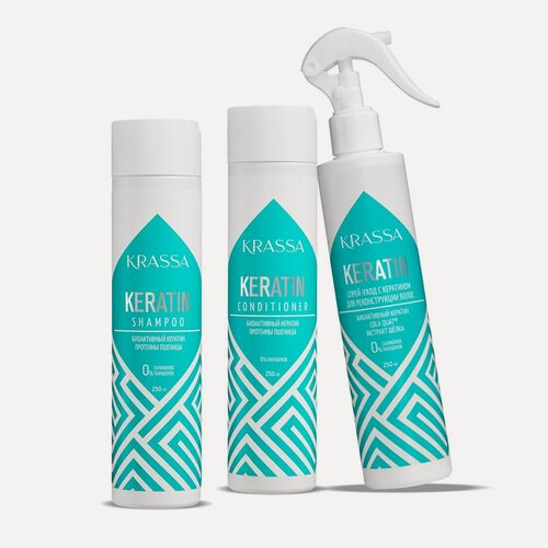 Изображение товара Набор Keratin Шампунь, Кондиционер, Спрей для волос KRASSA Professional , 3 штх250 мл