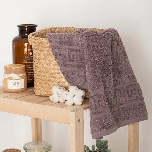 Полотенце махровое 430гр с Греческим бордюром Серо-коричневый (40х70 см), 100% хлопок