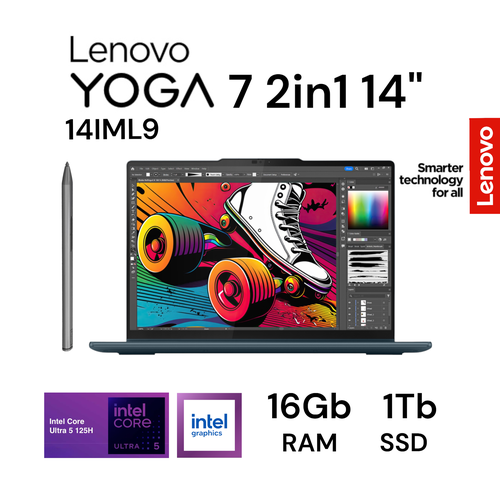 Ноутбук для работы Lenovo Yoga 7 2-in-1 14 Intel Core Ultra 5 125U 16Gb 1Tb Windows11 Storm Grey 110000₽