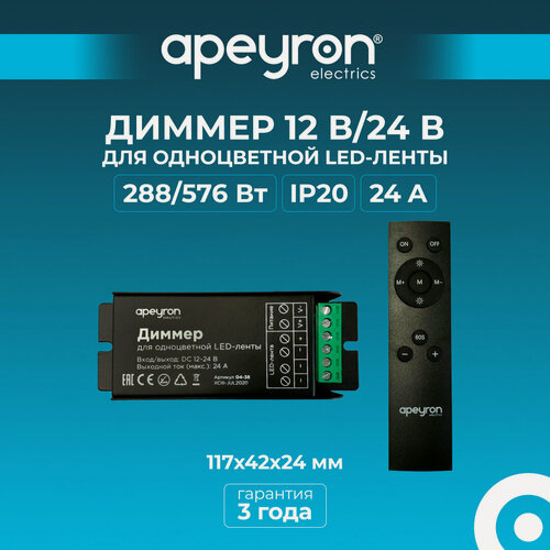 Изображение товара Диммер управления монохромными светодиодными лентами с беспроводным пультом ДУ easy control / 12В-288 Вт, 24В-576 Вт, IP20, 3 канала-8А, 117х42х24 мм