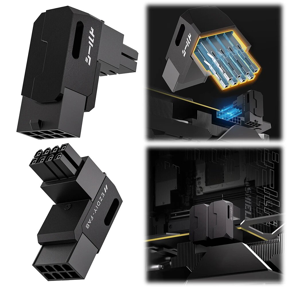 8-контактный адаптер питания PCIe GPU, угловой разъем 90 градусов, адаптер питания видеокарты для графических компьютеров, Black RVS