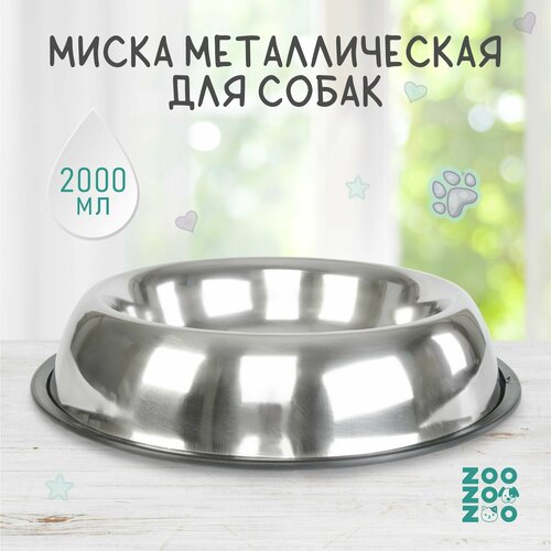 ZooZooZoo Миска металлическая для собак с резиновой подставкой, 2000мл, 32,5см