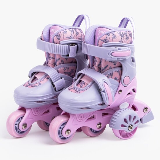 Роликовые коньки раздвижные Amarobaby Glide со светящимися колесами и защитой, фиолетовый/розовый, размер 25-28