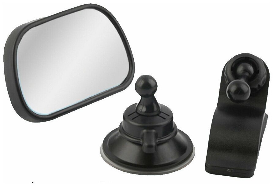 Зеркало заднего вида на 360 градусов два крепления в комплекте присоска и зажим черное 8х5