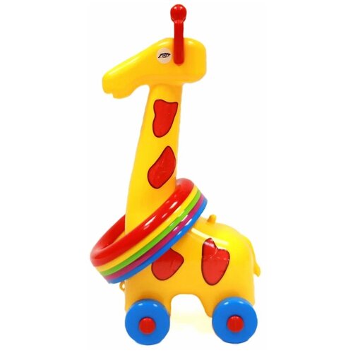 Купить Кольцеброс Жираф, Игрушка каталка - кольцеброс, Желтый, Размер игрушки - 11, 5 х 13, 5 х 32 см, YarTeam, желтый, пластик, unisex