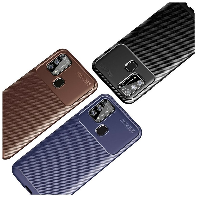 Чехол панель-бампер MyPads для Samsung Galaxy M31 SM-M315 (2020) из прочного силикона с матовой отделкой «под карбон» синяя