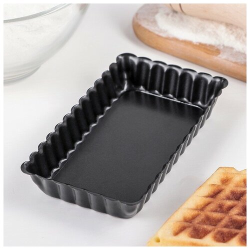 Форма для выпечки «Рифлёный прямоугольник», 12×6,5 см, съёмное дно, антипригарное покрытие, цвет чёрный (1шт.)
