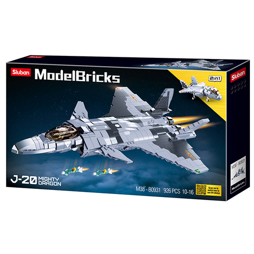 Конструктор SLUBAN Model Bricks M38-B0931 Истребитель Mighty Dragon J-20, 926 дет.