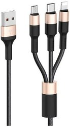 Hoco Кабель Hoco X26, microUSB/Lightning/Type-C - USB, 2 А, 1 м, нейлон оплетка, чёрно-золотистый