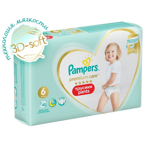 фото Подгузники-трусики pampers premium care, 15+ кг, размер 6, 42 шт