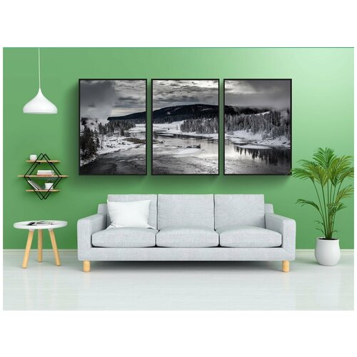 фото Набор модулных постеров для интерьера "йеллоустонская река, вода, размышления" 60x90 см. в тубусе, без рамки lotsprints