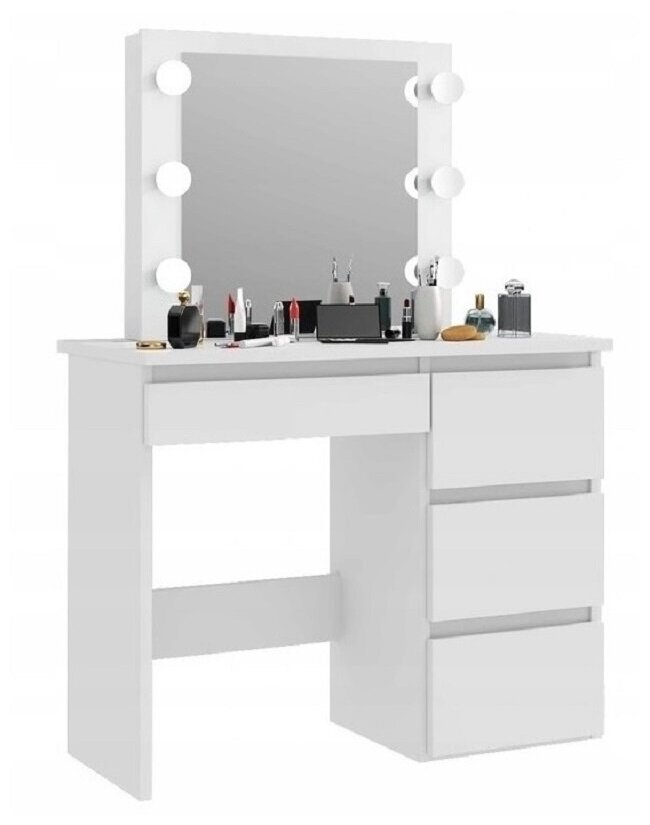 Стол косметический 3 ящика с подсветкой (90х40х136 см), ЛДСП EGGER Белый