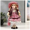 Кукла коллекционная керамика Алёна в розовом платье и бордовом джемпере 30 см - изображение