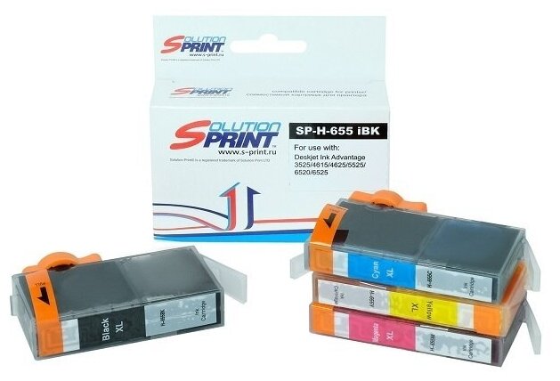 Комплект картриджей Solution Print Sprint SP-H-655 iBk CZ109AE/ 655 iC CZ110AE/ 655 iM CZ111AE/ 655 iY CZ112AE для HP совместимый голубой пурпурный желтый черный для струйного принтера совместимый