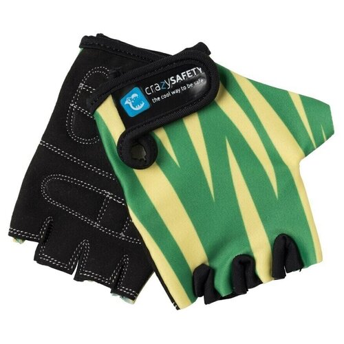 Велоперчатки детские защитные (без пальцев) - Crazy Safety - Green Tiger - зелёные - "S" - 7 см