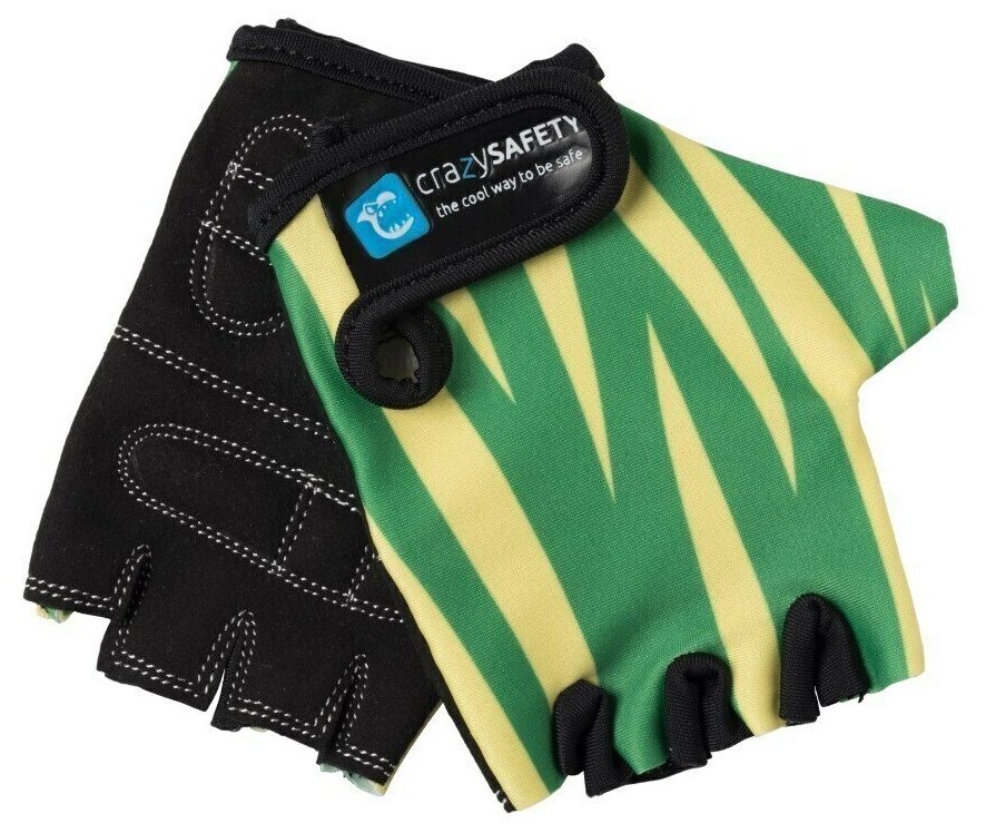 Велоперчатки детские защитные (без пальцев) - Crazy Safety - Green Tiger - зелёные