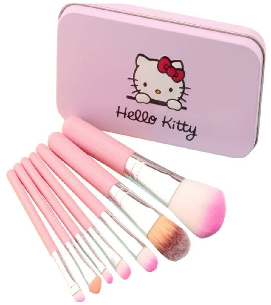 Набор кистей для макияжа Hello Kitty 7 штук, кисти Хелло Китти, детский набор и подарок для девочек.