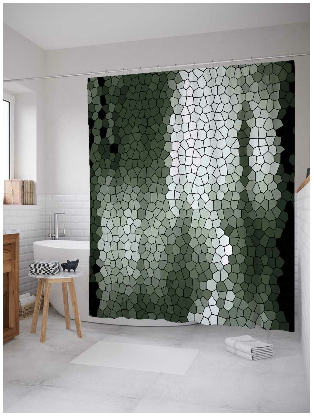 Штора водоотталкивающая для ванной, занавеска в ванную комнату тканевая JoyArty "Переливание мозаики", 180х200 см