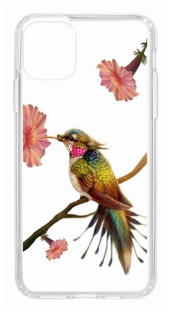 Чехол для iPhone 11 Pro Max Kruche Print Колибри,противоударная пластиковая накладка с рисунком,защитный силиконовый бампер с принтом и защитой камеры