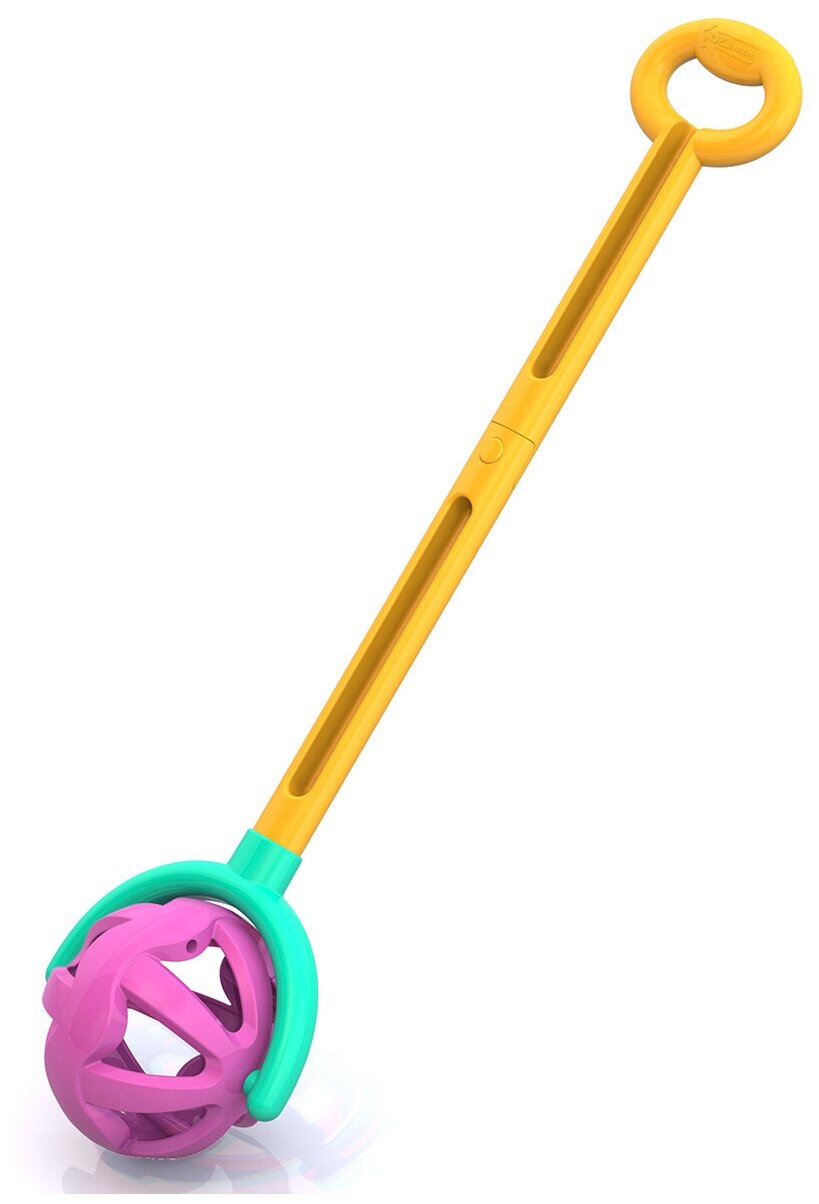 Игрушка-каталка нордпласт Шарик с ручкой (желто-фиолетовая) 59х15х12 см. Н-762/2 - фотография № 1