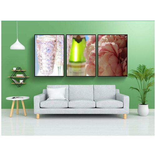 фото Набор модулных постеров для интерьера "шампанское, фужеры, коктейль" 60x90 см. в тубусе, без рамки lotsprints