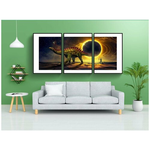 фото Набор модулных постеров для интерьера "фантазия, научная фантастика, динозавр" 60x90 см. в тубусе, без рамки lotsprints