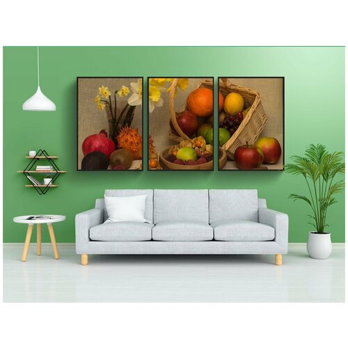 фото Модульный постер "натюрморт, фрукты, корзина" 180x90 см. из 3х частей в тубусе, без рамки lotsprints