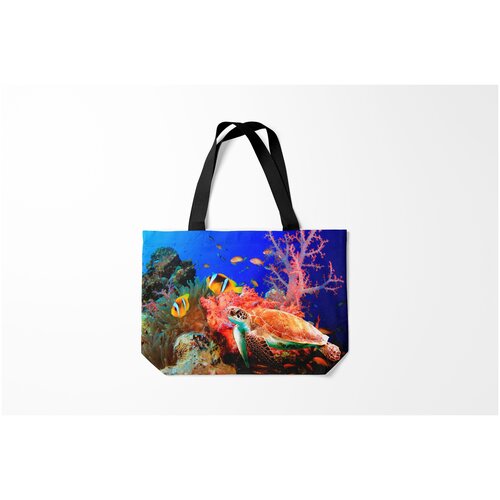 фото Сумка-шоппер / 46х35 см / морские жители / рыбы морская черепаха burnettie