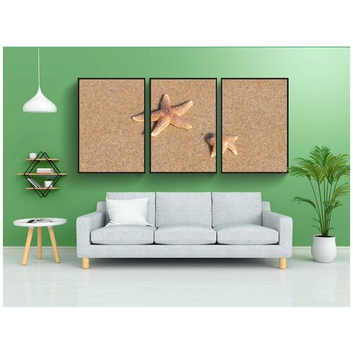 фото Набор модулных постеров для интерьера "морская звезда, песок, пляж" 60x90 см. в тубусе, без рамки lotsprints