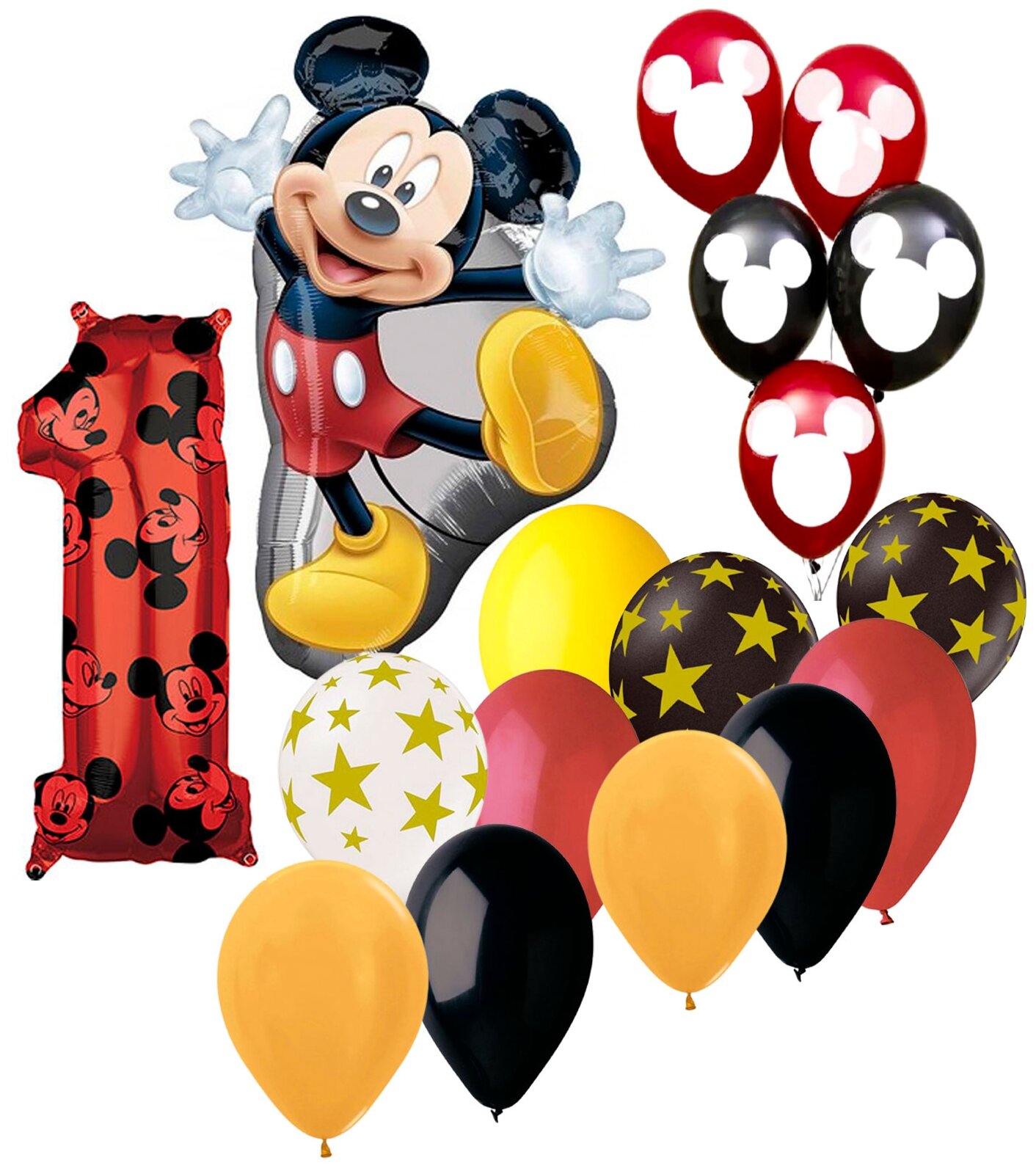 Набор латексных и фольгированных шаров «Микки Маус», цифра 1