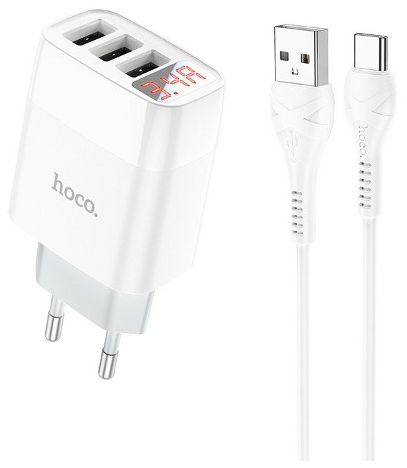 Зарядное устройство сетевое Hoco 6931474760593 3*USB, 3.4А, белый - фото №11