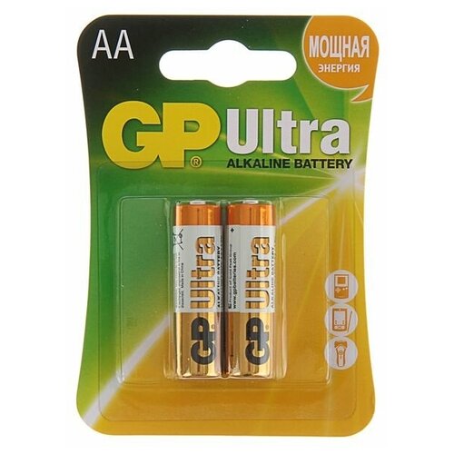 Батарейка алкалиновая GP Ultra, AA, LR6-2BL, 1.5В, блистер, 2 шт. батарейка gp ultra alkaline aa в упаковке 2 шт