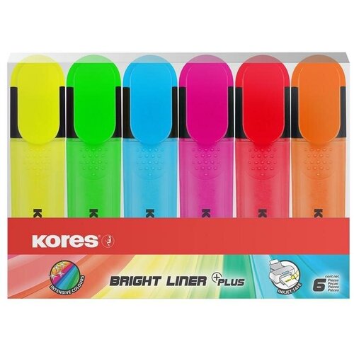 Набор маркеров-текстовыделителей Kores Bright Liner Plus (1-5мм, 6 цветов) 6шт, 10 уп. набор маркеров текстовыделителей kores bright liner plus 0 5 5мм 6 цветов 6шт