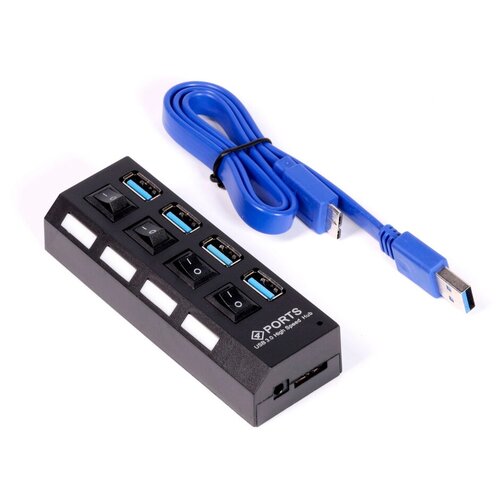 USB 30 хаб SmartBuy с выключателями 4 порта SBHA-7304-B черный 72900₽