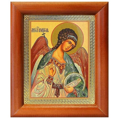 Ангел Хранитель с душой человека поясной, икона в рамке 8*9,5 см