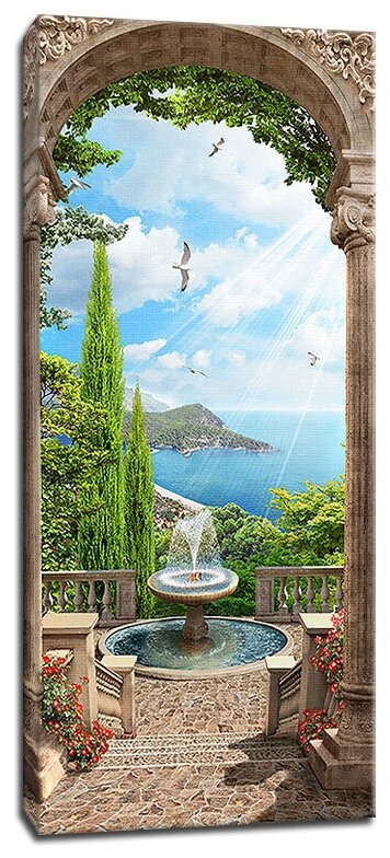 Картина Уютная стена "Каменная арка с видом на сады и море" 30х60 см