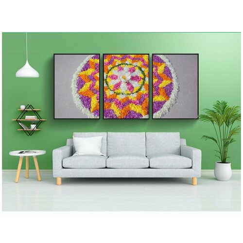 фото Набор модулных постеров для интерьера "цветочный ковер, pookalam, onapookalam" 60x90 см. в тубусе, без рамки lotsprints