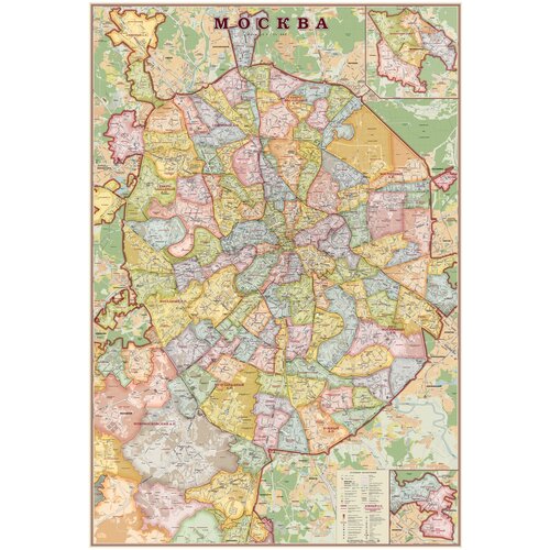 Атлас-принт Настенная карта Москвы размер 1,07х1,57 м в стиле экодизайн/ на рейках (отвесах)