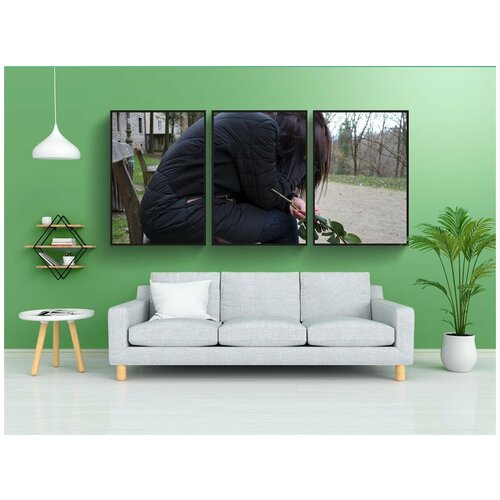 фото Набор модулных постеров для интерьера "грустная девушка, красная роза, одинокий" 60x90 см. в тубусе, без рамки lotsprints