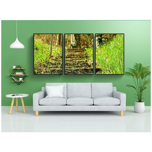 фото Набор модулных постеров для интерьера "лестница, каменные ступеньки, глыба камня" 60x90 см. в тубусе, без рамки lotsprints