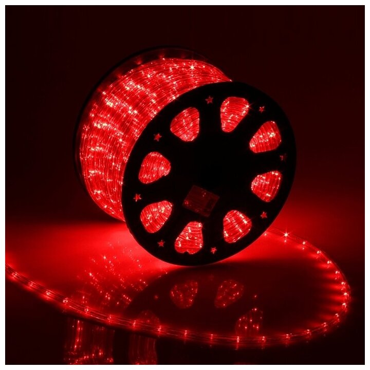 LED шнур 11 мм, круглый, 100 м, фиксинг, 2W-LED/м-24-220V, в компл. набор д/подкл, красный - фотография № 1
