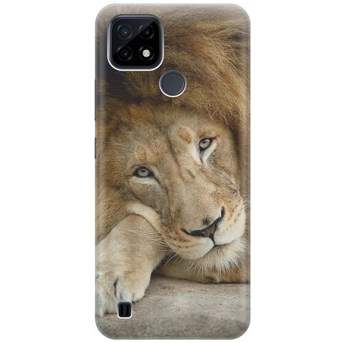фото Ультратонкий силиконовый чехол-накладка для realme c21 с принтом "спокойный лев" gosso